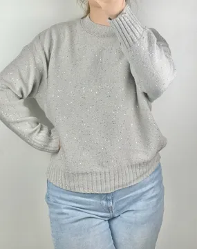 Dicker Pullover mit doppelten Pailletten und gerippten Abschlüssen