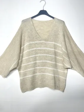 GESTREIFTE PULLOVER mit V-Ausschnitt