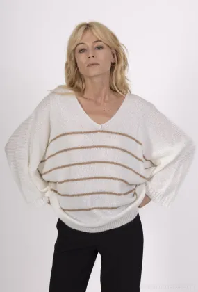 Gestreifter Pullover mit V-Ausschnitt