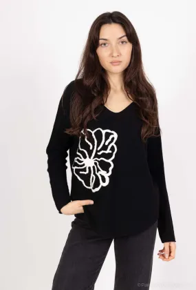 PULLOVER MIT V-AUSSCHNITT MIT BLUMENPRINT