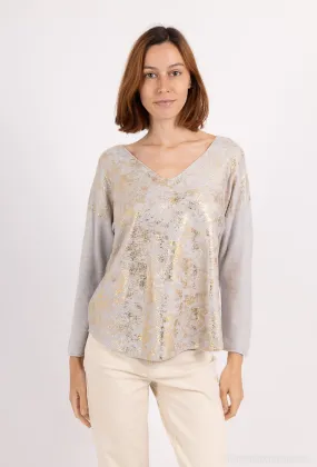 Pullover mit V-Ausschnitt und goldenem Paillettenprint