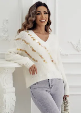 Pullover mit V-Ausschnitt und goldenen Pailletten