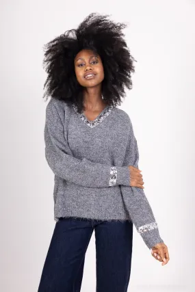 Pullover mit V-Ausschnitt und Pailletten