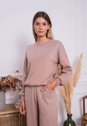 Strass-Pullover-Hosen-Set