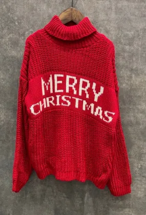 Unisex turtleneck wool pullover "MERRY CHRISTMAS"